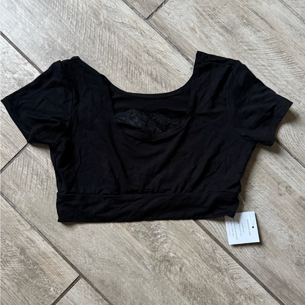 Black Short Sleeve Crop Top double sided